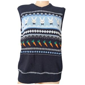 Easter Bunny Knit Sweater Vest Women 14 Fair Isle Whimsical Cottage Twee Novelty